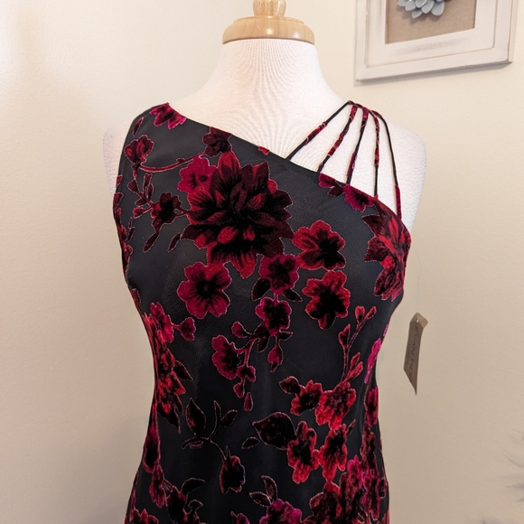 Evan Picone Velvet Floral Evening Dress Black Multicolor Size 6 - Picture 2 of 11